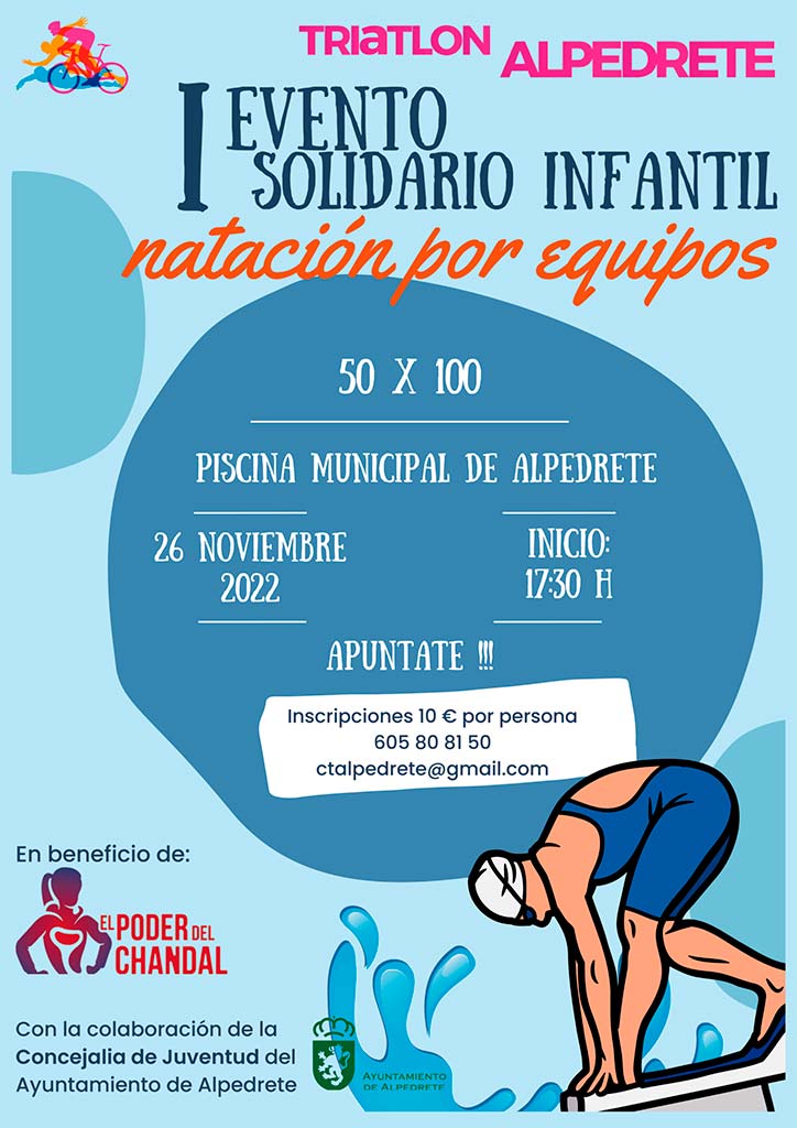 I Evento de Natación Infantil Solidario En Alpedrete en beneficio de la asociación El Poder del Chándal.